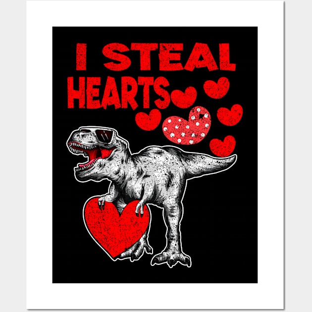 Kids I Steal Hearts Trex Dino Cute Baby Boy Valentines Day Wall Art by Marcekdesign